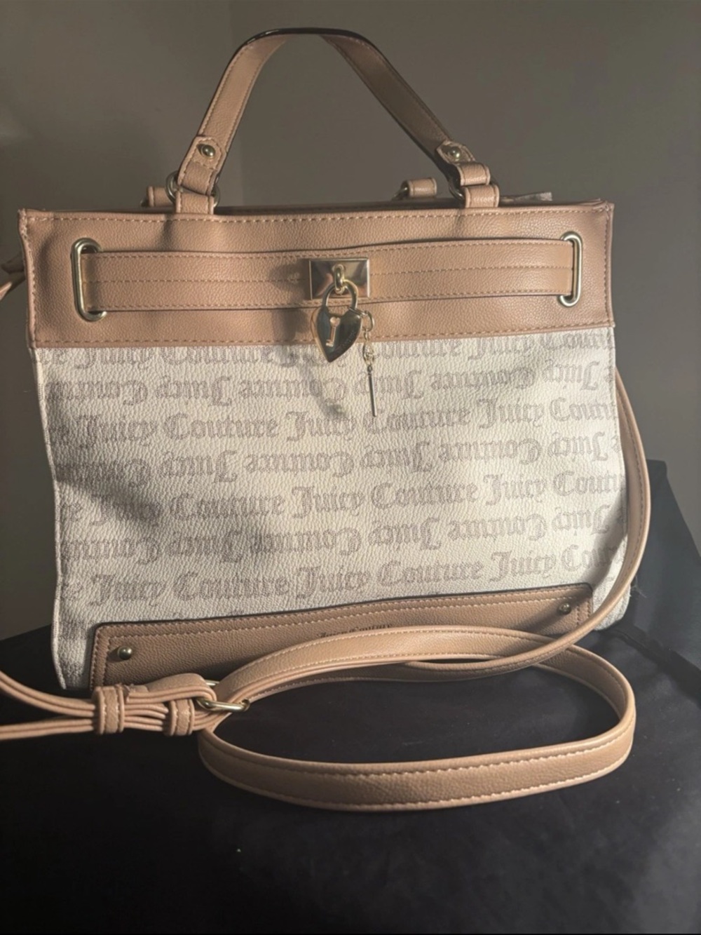 Juicy Couture Cream Canvas and Beige Leather Satchel with Gold Hardware